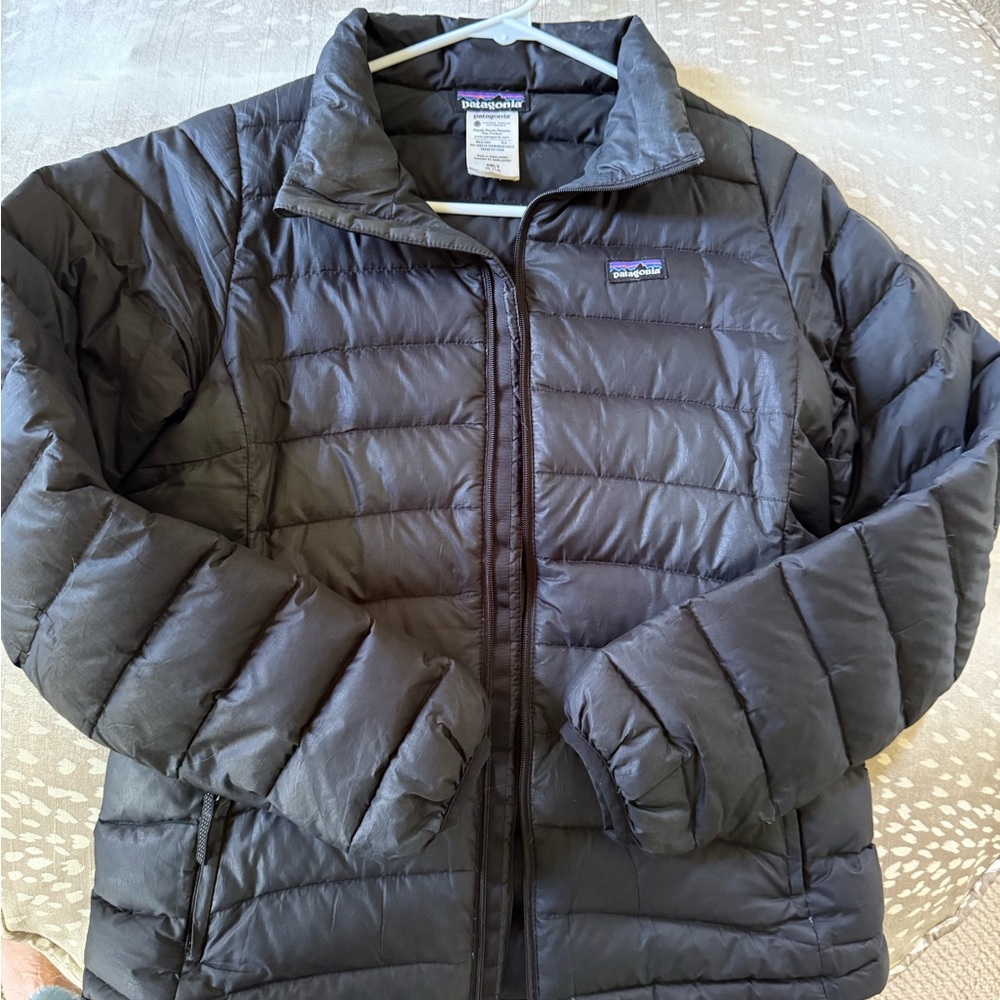 Patagonia Down Sweater Jacket Girls XL 14 Black Insulated Full Zip Quilted READ‎